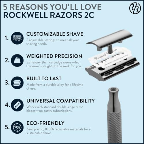 ROCKWELL RAZORS 2C Gunmetal Chrome Double Edge Safety Razor With Adjustable Shave Settings and 5 Fully Recyclable Razor Blades. Reusable Safety Razors for Men and Women - Image 2