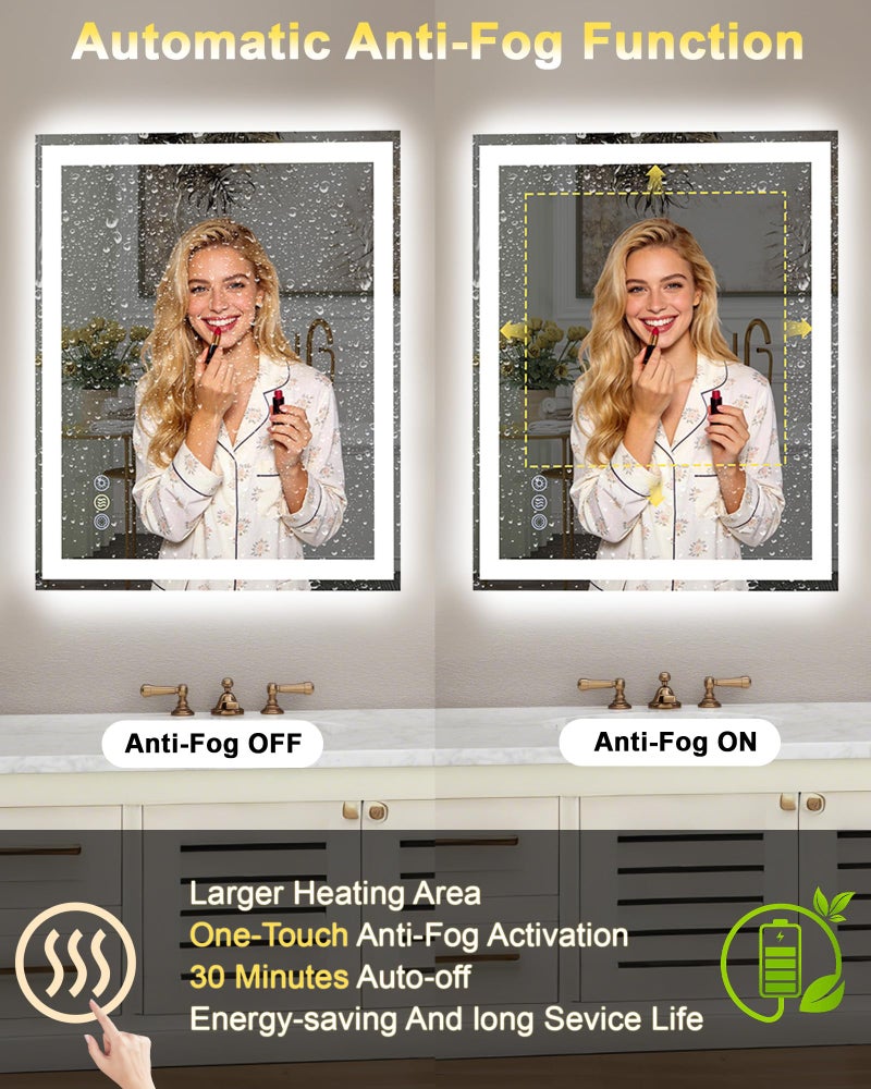 Callsky 20"x 28" LED Bathroom Mirror, 3 Colors Vanity Mirror with Lights, Front and Backlit Bathroom Mirror with Lights, LED Smart Mirror for Bathroom, Tempered Glass, Anti-Fog, Stepless Dimmable, Memory(ETL) - Image 4