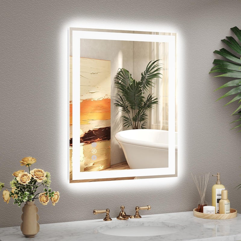 Callsky 20"x 28" LED Bathroom Mirror, 3 Colors Vanity Mirror with Lights, Front and Backlit Bathroom Mirror with Lights, LED Smart Mirror for Bathroom, Tempered Glass, Anti-Fog, Stepless Dimmable, Memory(ETL) - Image 1