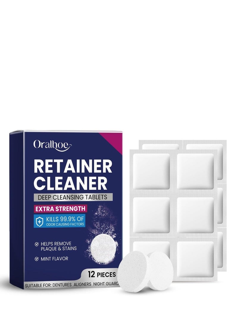 ORALHOE Mouth Guard Cleaning Tablets, Denture & Braces Care, Oral Cavity Cleaner for Tooth Stains & Plaque Removal, Effervescent Cleaning Tablets for Retainers, Aligners & Dental Appliances 12PIECES - Image 1
