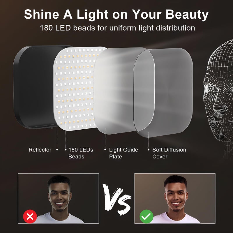 Mojimdo Video Conference Lighting, 180 LED Video Light with 3 Color & 5 Brightness & Timmer for Video Recording, Webcam Light Phone Holder for Laptop Computer Online Meeting, Video Calls, Live Streaming - Image 3