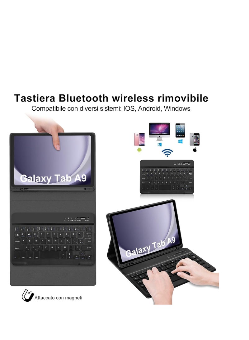 Buenos Case With Keyboard For Samsung Galaxy Tab A9 8.7 Inch 2023 Detachable Bluetooth Keyboard Case Black - Image 2