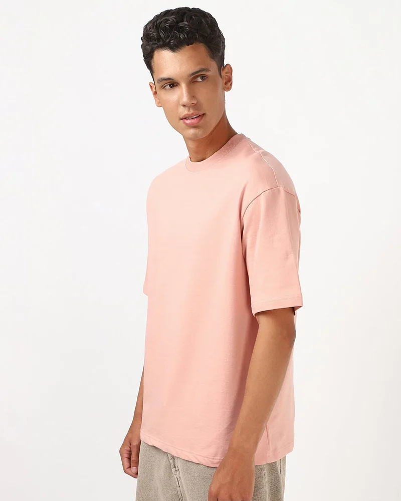 bewakoof Men's Pink Oversized T-shirt