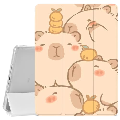 JOYLAND Cute Capybara Pattern Case for iPad (A16) 11th Gen 2025 11-inch/10th Gen 2022 10.9 inch, Pencil Holder & Clear Transparent Soft TPU Back & Trifold Smart Pad White Cover for Girls Women - Image 1