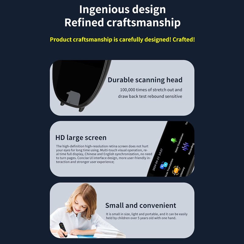 Scan Reading Pen, Reading Pen for Dyslexia, OCR Translation Pen Scanner, Offline Online Portable 2 Way Language Translator Device 5.0in Ultra Big Screen - Image 2