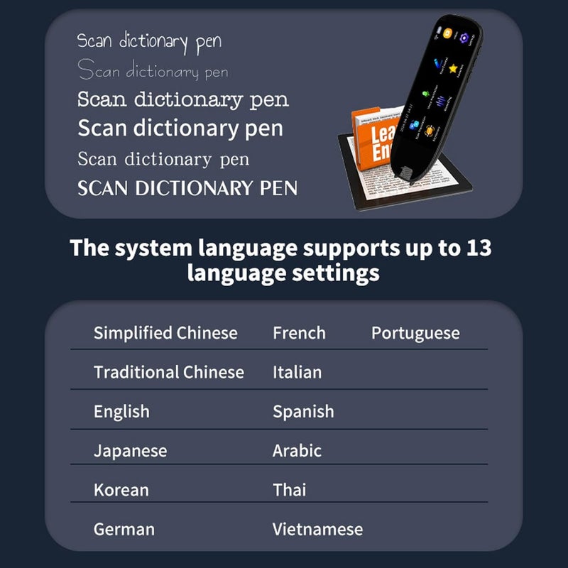 Scan Reading Pen, Reading Pen for Dyslexia, OCR Translation Pen Scanner, Offline Online Portable 2 Way Language Translator Device 5.0in Ultra Big Screen - Image 1