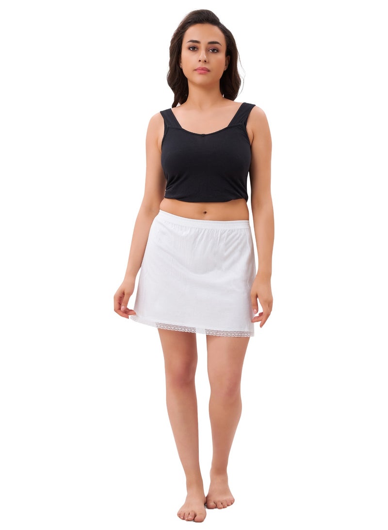 mybody Women's Cotton Rich Micro Short Inner Skirt Slip – White Soft, Breathable & Lightweight Underskirt Liner for Everyday Comfort Perfect for Dresses, Skirts, Uniforms | Stretch Waistband | Anti-Static Fabric  - Image 1