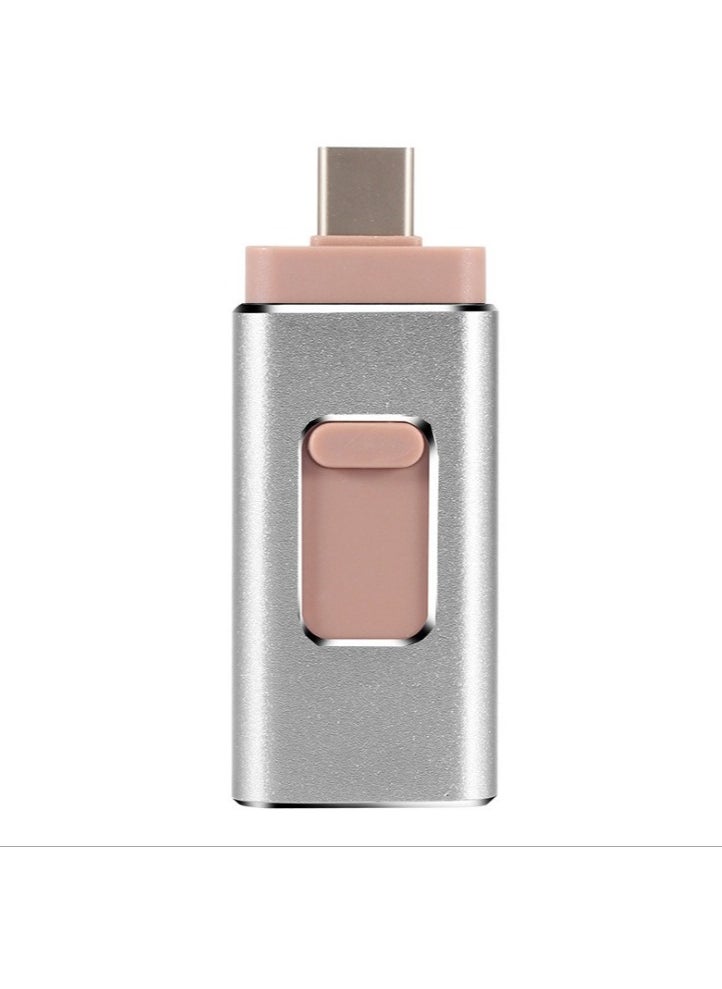AROAQ 128GB USB Flash Drive, Shock Proof 3-in-1 External USB Flash Drive, Safe And Stable USB Memory Stick, Convenient And Fast Metal Body Flash Drive, Silver Color (Type-C Interface + apple Head + USB)  - Image 1