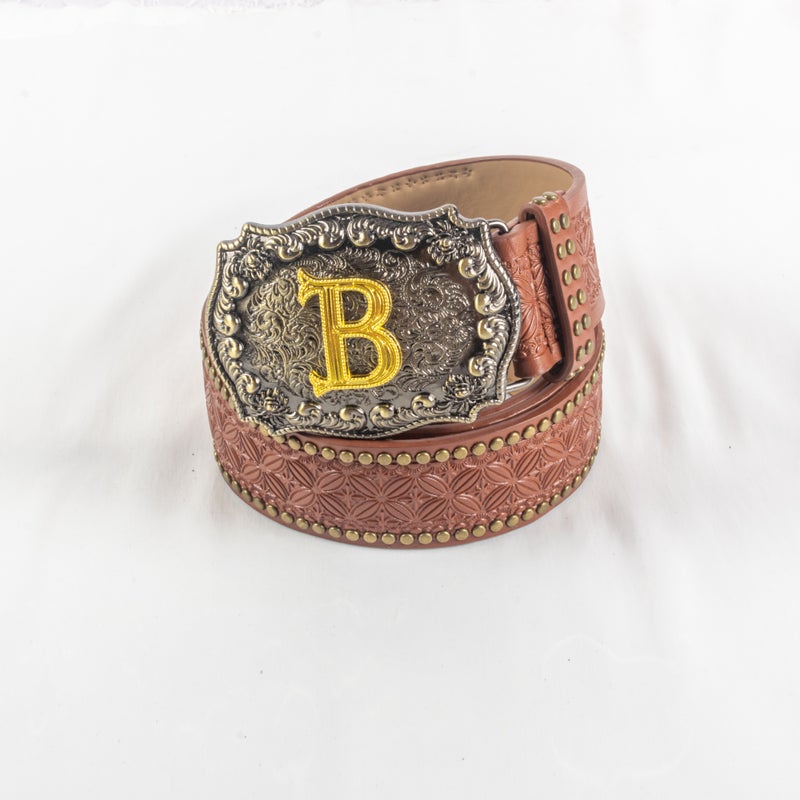 حزام وسط جلد بني للجنسين حرف B
