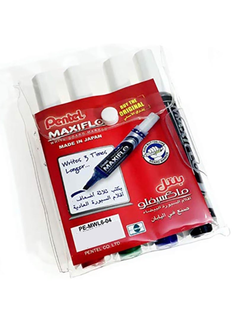 بنتل مجموعة أقلام ماكسيفلو للسبورة البيضاء برأس إزميل، 4 قطع - Image 1