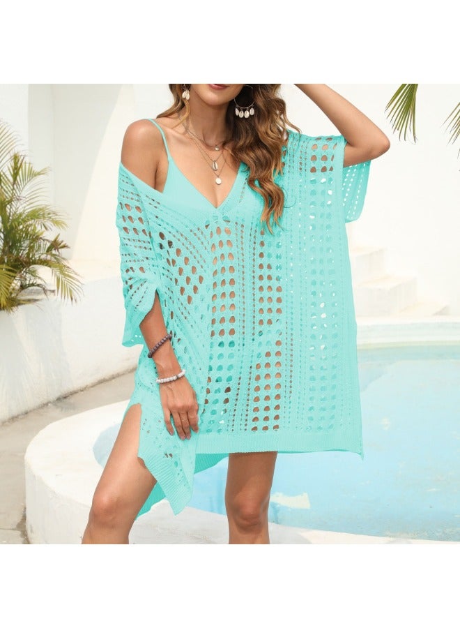 إسكدنيا ملابس الشاطئ النسائية الأوروبية والأمريكية، فستان بي خارجي منسوج بفتحة على شكل حرف V عميق Z840-اللون: أسود- - Image 3