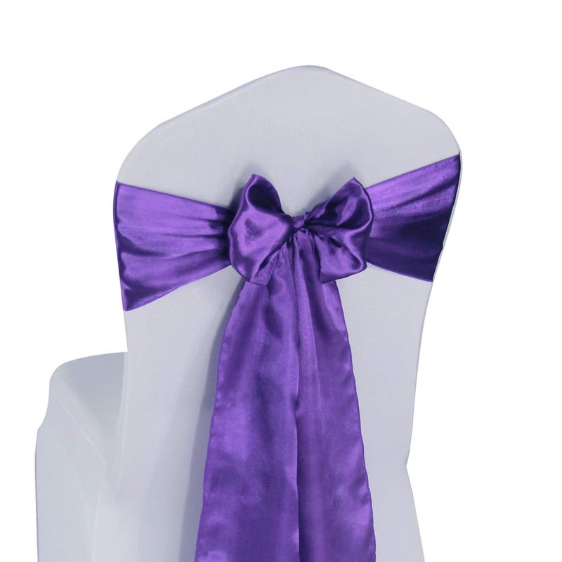 WELMATCH Dark Purple Satin Chair Sashes Bows  50 pcs Wedding Banquet Party Event Decoration Chair Bows Purple 50