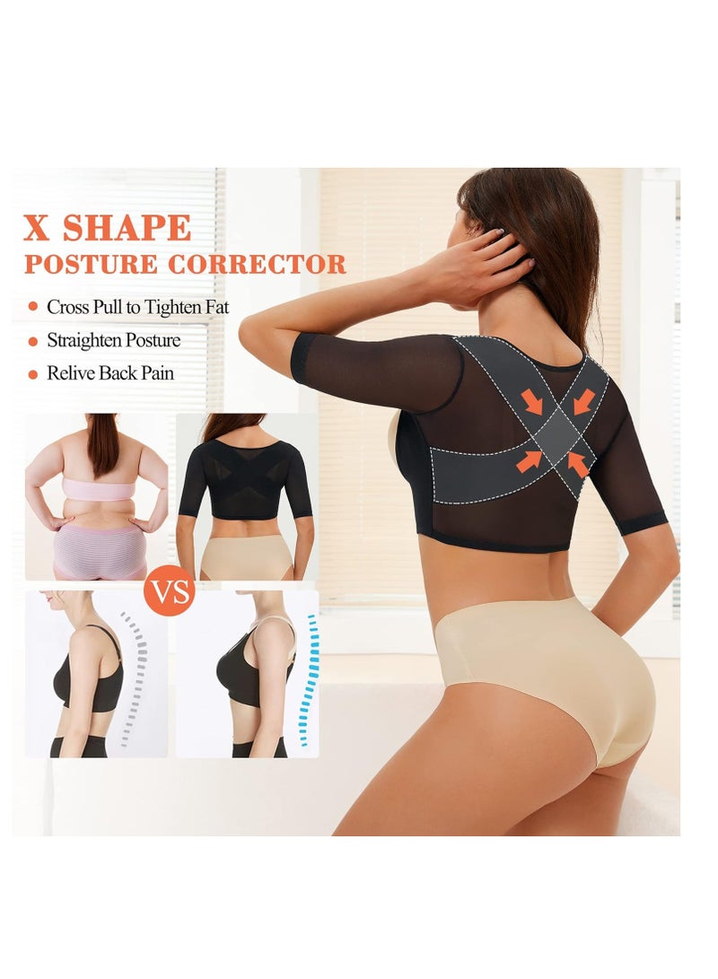 KASTWAVE Upper Arm Shaper, Post Surgery Arm Compression Sleeves, Posture Corrector Tops, Shapewear for Women, Back Support Shapewear, Post Surgery Compression Sleeve for Arm Shaper, Black XL - Image 2