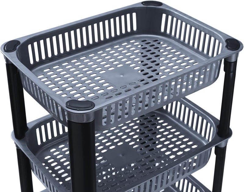 Biltoxi Kitchen Storage Plastic Rack, Vegetable Stand Basket, Storage Racks for Office (Grey Color, 3 Layer), Step Shelf - Image 5