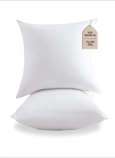 Donetella Cushion Insert 2-Pieces 50x50 cm – Soft Brushed Microfiber Throw Pillow Insert, Fluffy & Supportive, Ideal for Sofa, Couch, Chair & Bed, White