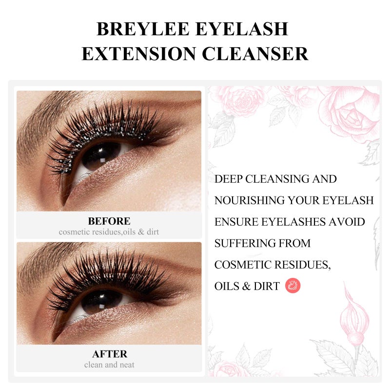 BREYLEE Eyelash Cleanser, Shampoo Foam & Brushes Eyelid Cleanser for Makeup Remover Paraben & Sulfate Free for Salon and Home Use(60ml, 2 fl oz) - Image 4