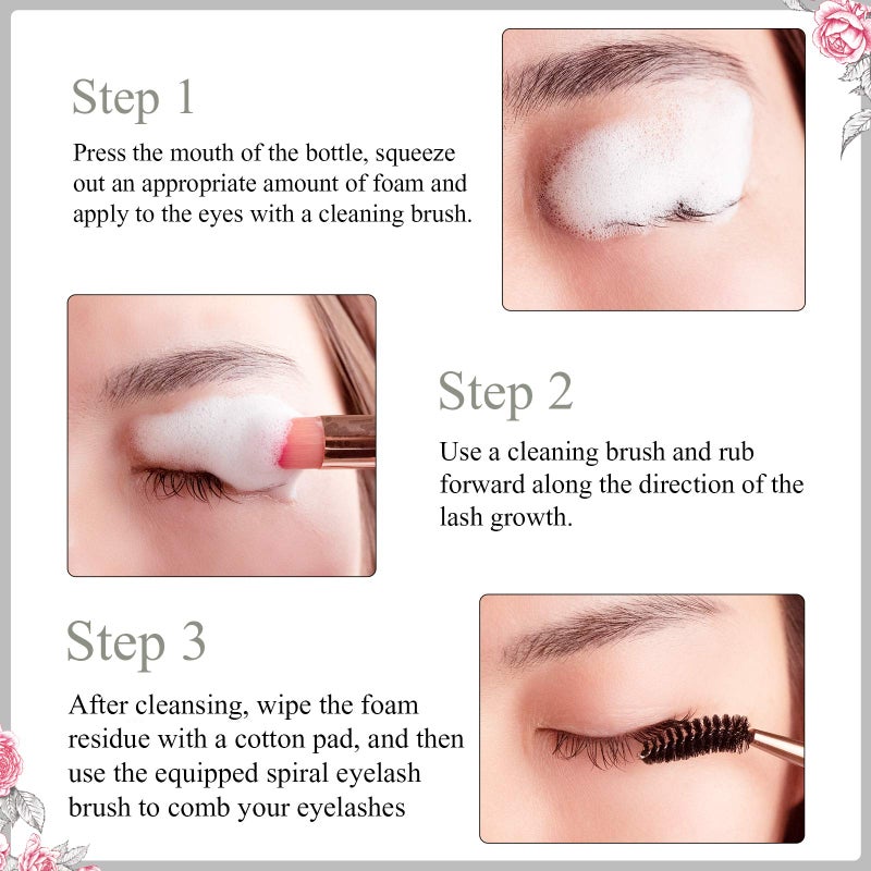 BREYLEE Eyelash Cleanser, Shampoo Foam & Brushes Eyelid Cleanser for Makeup Remover Paraben & Sulfate Free for Salon and Home Use(60ml, 2 fl oz) - Image 3