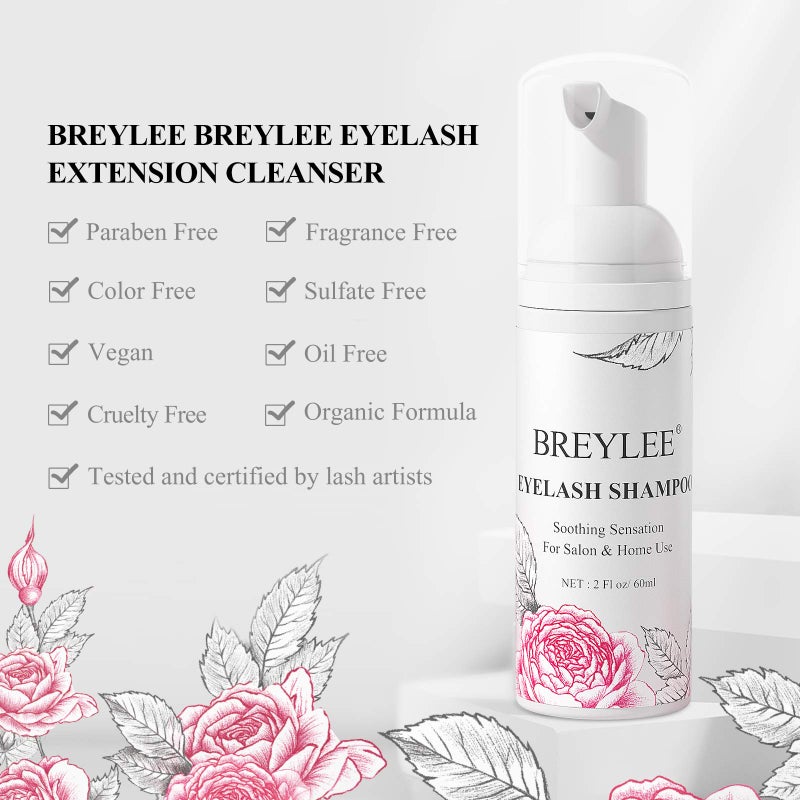 BREYLEE Eyelash Cleanser, Shampoo Foam & Brushes Eyelid Cleanser for Makeup Remover Paraben & Sulfate Free for Salon and Home Use(60ml, 2 fl oz) - Image 5