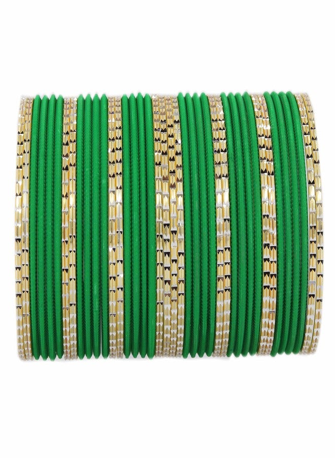 ZULKA Non-Precious Metal with Base Metal Engraved Pattern Glossy with Matte Finished Bangle set for Women and Girls, (Green_2.4 Inches), Pack of 40 Bangles - Image 1