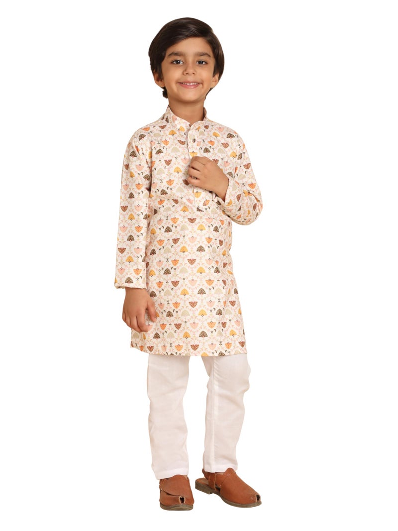 Pro-Ethic Style Developer Boys Heavy Cotton Printed Kurta and Pajama Set For Kid's Ethnic Wear (S-280), 15-16 years, Mustard - Image 1