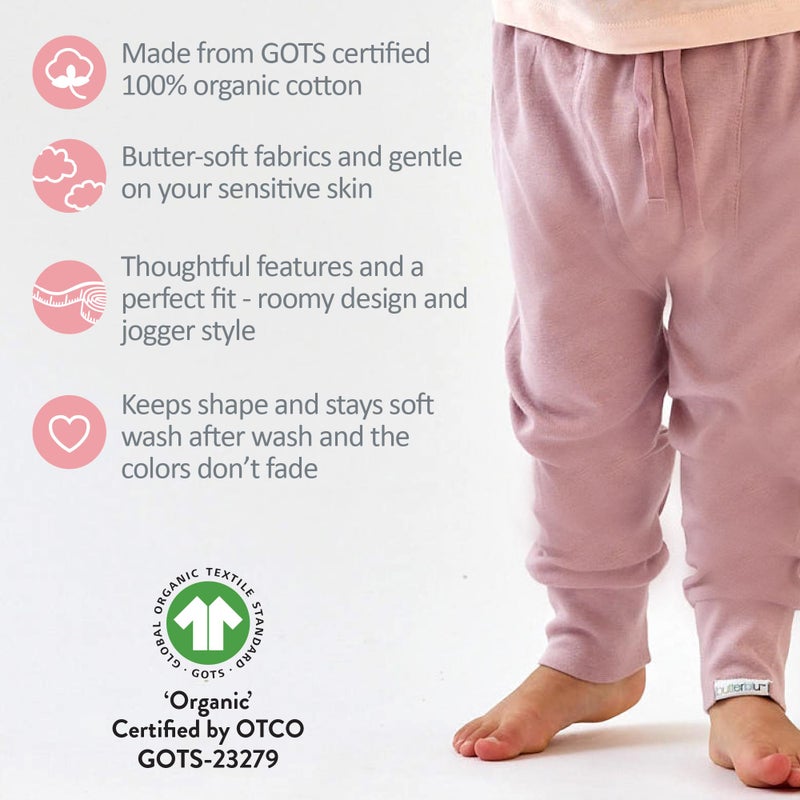 Butterblu Jordan 4-Pack Jogger Pants 100% Organic Cotton Bottoms for Boys & Girls, Pink, 6-9 Months - Image 4