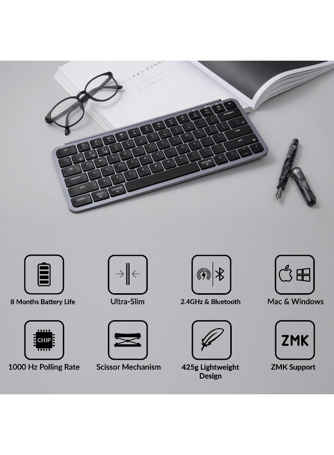 Keychron B1 Pro UltraSlim ZMKLauncher Wireless Bluetooth 24 GHzWired Connection Keyboard for Mac Windows Linux Gray - Image 3