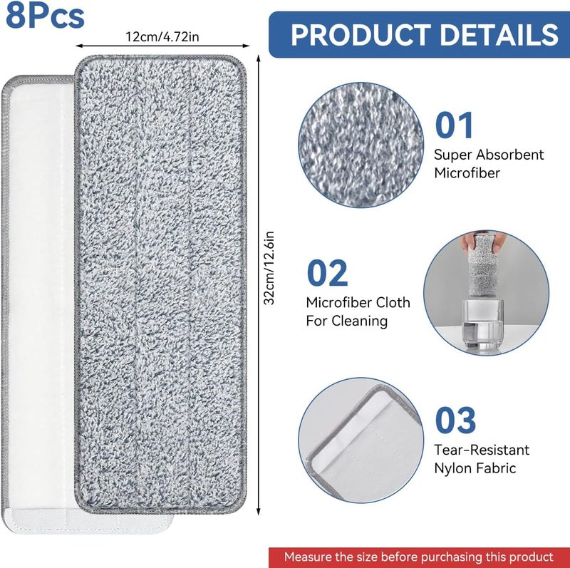 HASTHIP ® 8Pcs Replacement Mop Pads for Floor Flat Mops 12.99''x 4.72'' Wet & Dry Use Stick-on Microfiber Mop Pads Washable Mop Pads Universal Replacement Mop Pads - Image 4