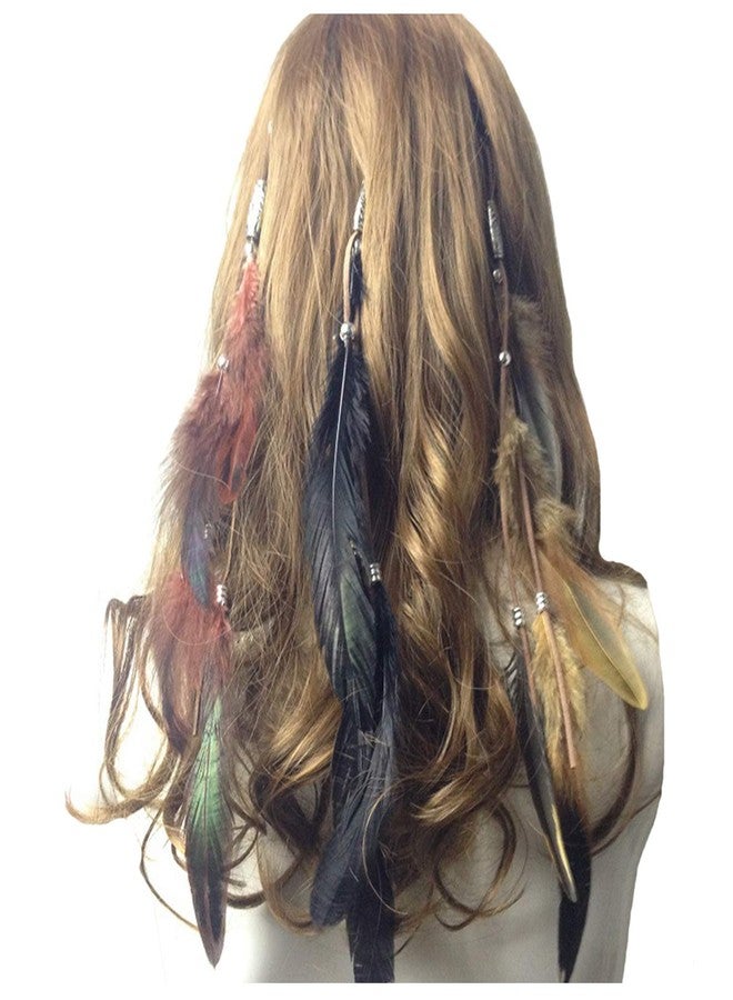 WLBON Feather Hair Clips Headband Hippie Indian Boho Barrettes Hair Bands Tassel Bohemian Halloween Hair Hoop Women Cute Hairband Party Decoration Cosplay Costume Handmade Headpiece Hair Accessories 3 Pcs - Image 1