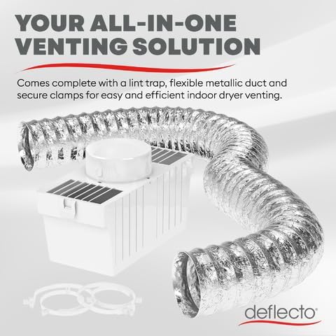 Deflecto مجموعة مصيدة الوبر لفتحات التهوية الداخلية من ديفليكتو LTF - حل تهوية موفر للطاقة مع أنبوب مرن SupurrFlex وخزان بلاستيكي للوبر ومشابك آمنة لمجففات الكهرباء - عبوة من 1 - أبيض فضي - Image 4