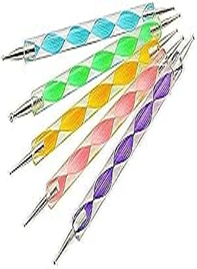 5pcs 2way Nail Art Design Set Dotting Painting Drawing Brush Polish Marbleizing Pen Tools on Natural nails polish plastics kit