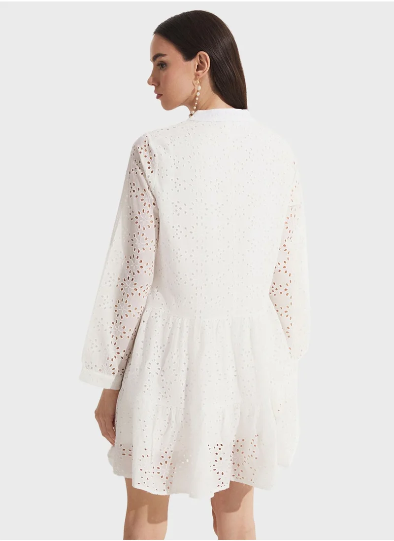 JUNE Openwork Tiered Dress