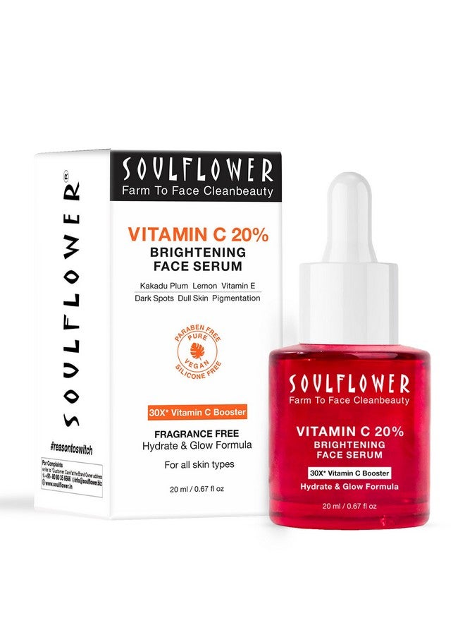 Soulflower 20% Vitamin C Face Serum For Glowing Skin Dark Spot Reduction Pigmentation With Kakadu Plum Lemon Succinic Acid & Vitamin E For Men & Women 30X* Vitamin C Booster Formula 20Ml - Image 1