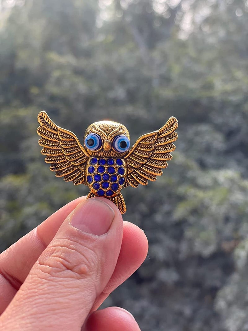 BLUE BEADS Home & Decor Magnets Multi Design Turkish Round Evil Eye Fridge Magnet Refrigerator Sticker Good Luck & Protection Unique Items Home and Office Decorative Car Accessories (Gold Owl) - Image 2