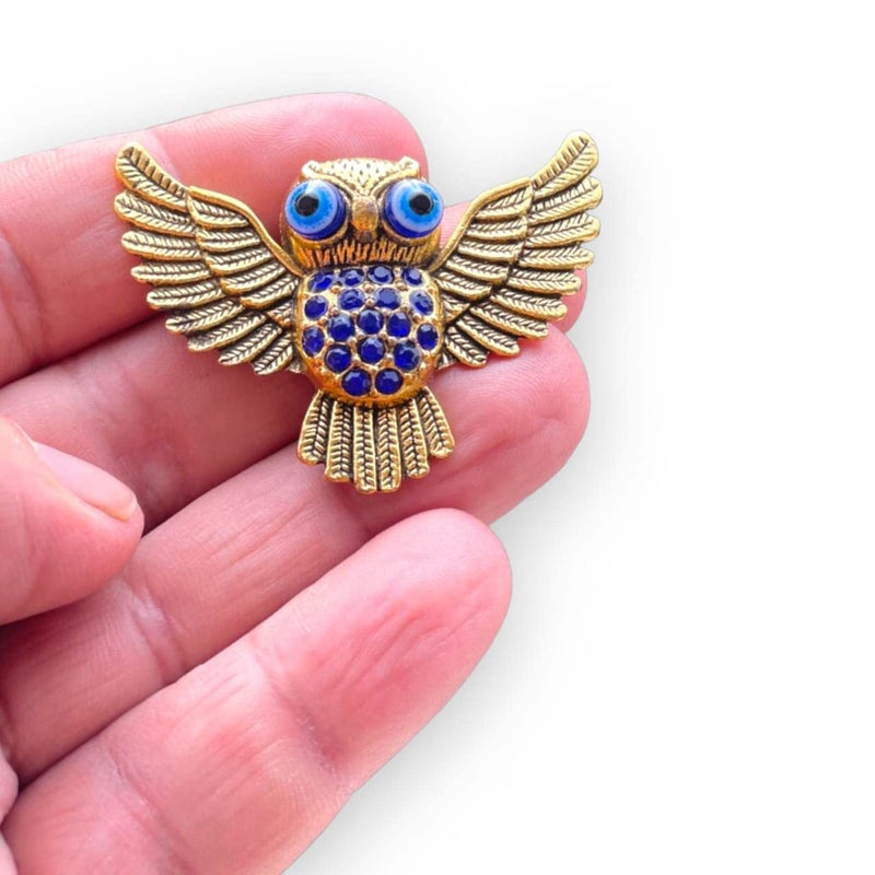 BLUE BEADS Home & Decor Magnets Multi Design Turkish Round Evil Eye Fridge Magnet Refrigerator Sticker Good Luck & Protection Unique Items Home and Office Decorative Car Accessories (Gold Owl) - Image 5