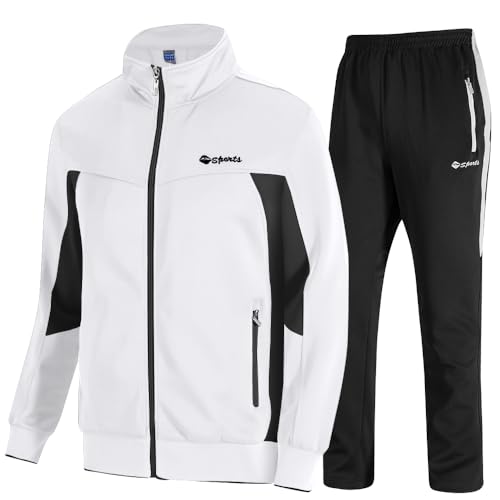 TBMPOY Men's Tracksuits Sweatsuits for Men Set Track Suits 2 Piece Casual Athletic Jogging Warm Up Full Zip Sweat Suits White/Black S - Image 1