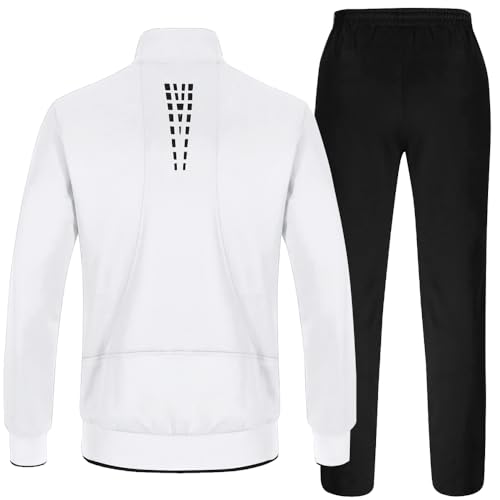 TBMPOY Men's Tracksuits Sweatsuits for Men Set Track Suits 2 Piece Casual Athletic Jogging Warm Up Full Zip Sweat Suits White/Black S - Image 2
