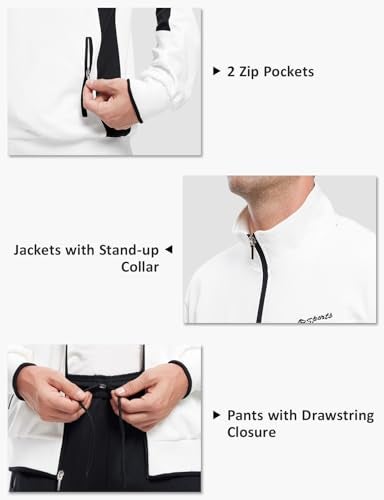 TBMPOY Men's Tracksuits Sweatsuits for Men Set Track Suits 2 Piece Casual Athletic Jogging Warm Up Full Zip Sweat Suits White/Black S - Image 4