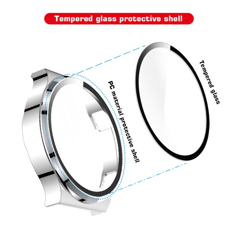 Hard PC Plating Case with HD Tempered Glass Screen Protector Full Coverage Protective Cover Thin Clear Bumper Shell Replacement for HUAWEI WATCH GT 2 Pro 46mm Silver - Image 4