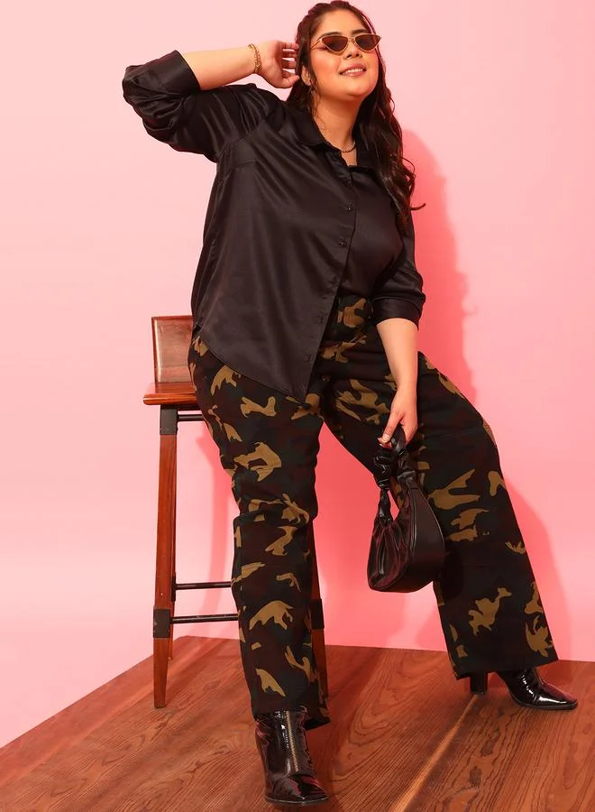 STREET 9 قميص ساتان بأزرار مقاس كبير ستريت