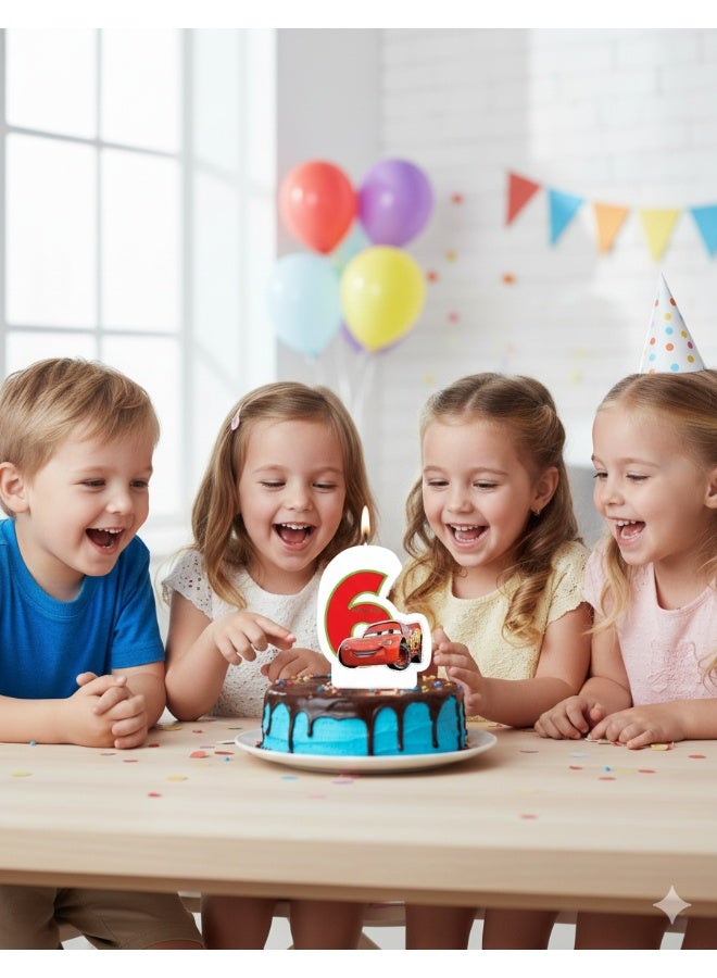 Ciao شمعة عيد ميلاد رقم 6 من سيارات ديزني - شمعة على شكل لايتنينغ مكوين لكعك عيد ميلاد الأطفال، زينة بموضوع السباق واحتفالات العمر 6 - Image 3