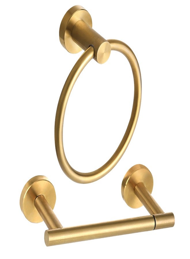 Ntipox Brushed Gold Toilet Paper Holder Set, Stainless Steel Towel Ring, Double Post Pivoting Toilet Paper Holder and Hand Towel Holder Set for Bathroom - Image 1