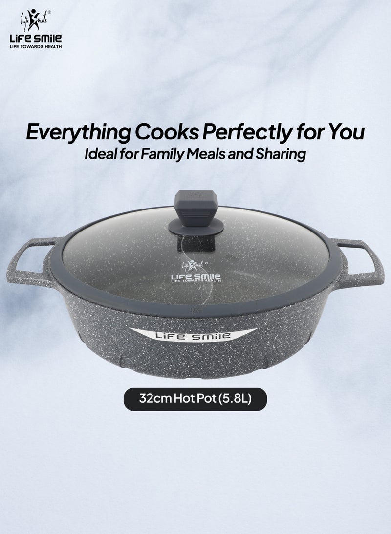 Life Smile 32cm Hot Pot (5.8L) with Glass Lid – Non-Stick Granite Coating, Large Capacity Casserole, Even Heat Distribution, Ideal for Family Meals - Image 2