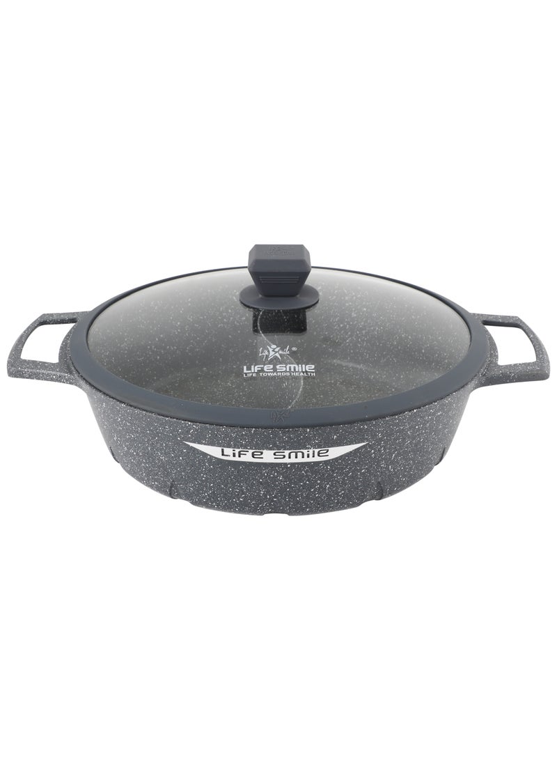 Life Smile 32cm Hot Pot (5.8L) with Glass Lid – Non-Stick Granite Coating, Large Capacity Casserole, Even Heat Distribution, Ideal for Family Meals - Image 1
