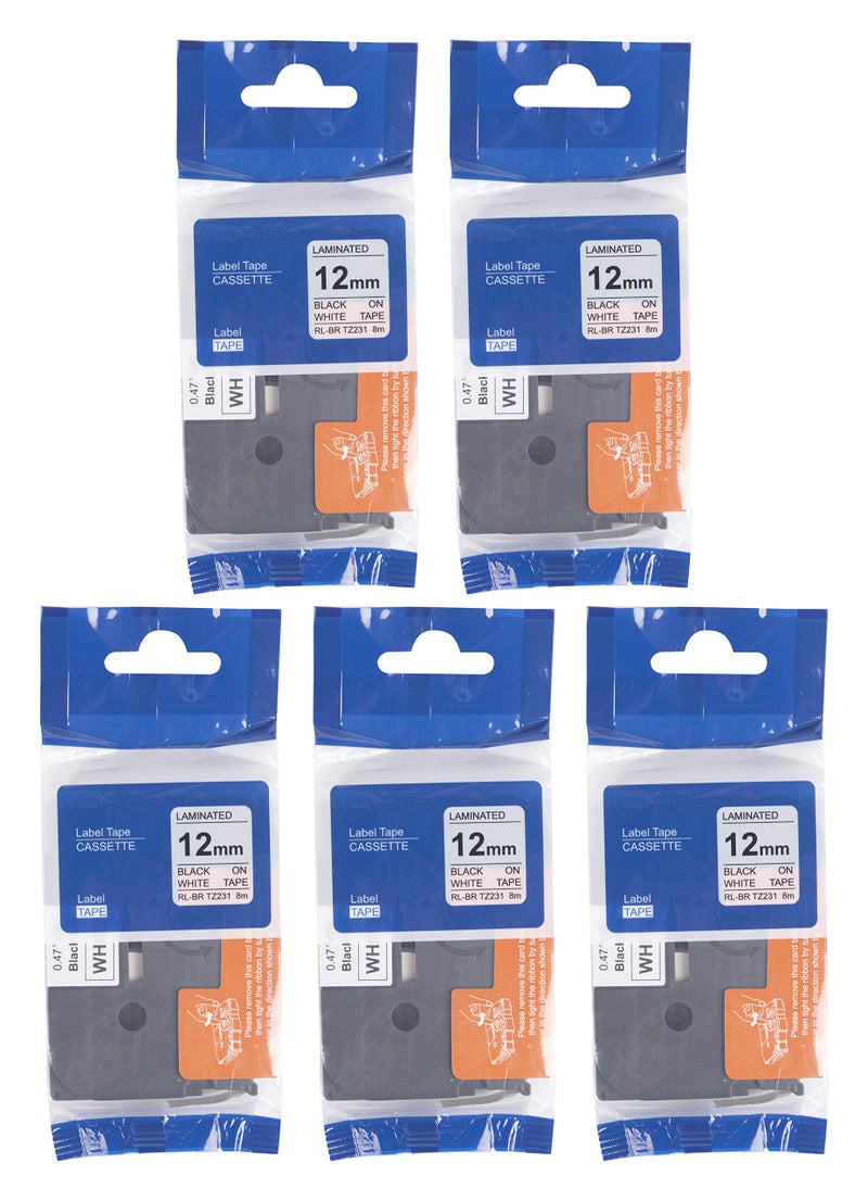 COMPATIBLE for TZE 231 Tape Black On White - 12 mm (Pack of 5) - Image 1