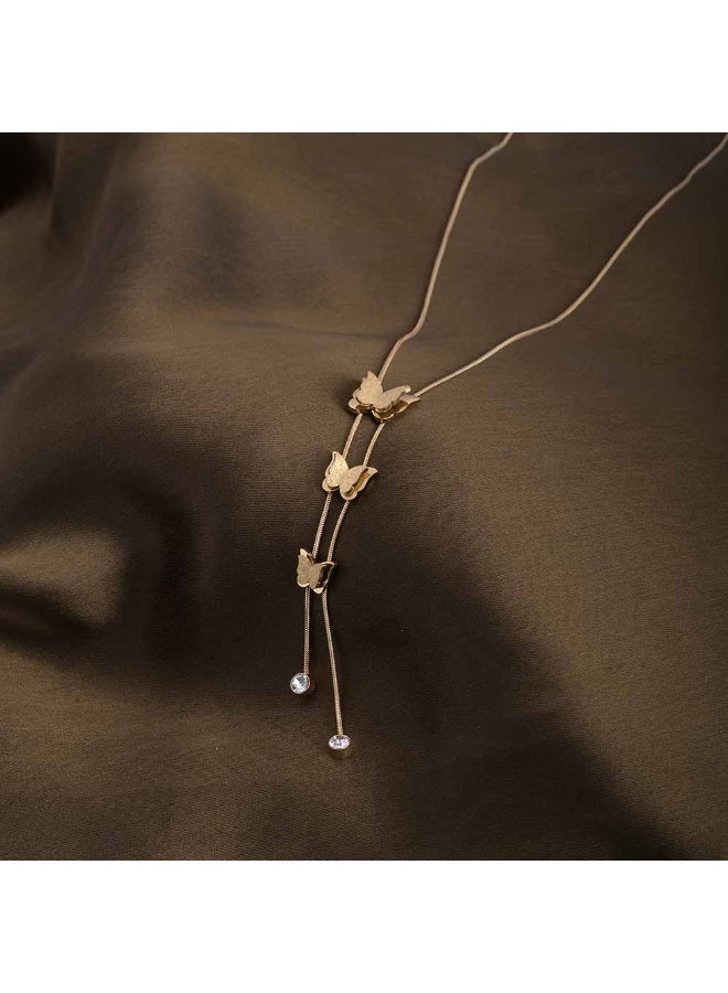 PALMONAS 18k Gold Tone Plated Butterfly Long Chain Necklace
 for Women - Image 3