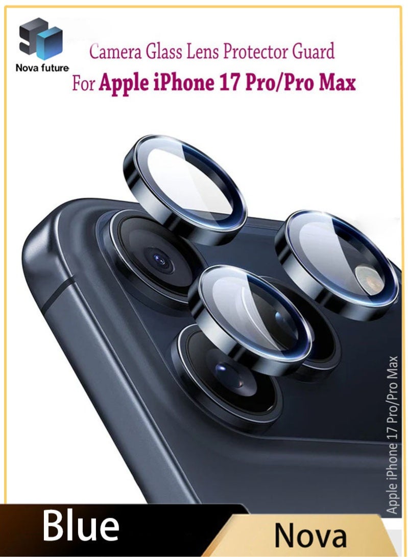 Nova future Apple iPhone 17 Pro/Pro Max Camera Lens Protector, Scratch-Resistant HD Clarity Ultra-Thin 9H Tempered Glass with Aluminium Edging, Metal Lens Cover - Blue - Image 1