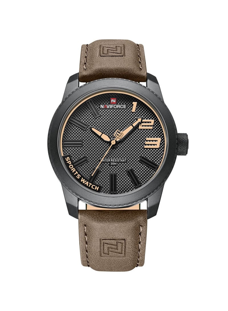 NAVIFORCE Stylish Mens Sports Watch with Black Dial Brown Leather Strap Quartz Movement Analog Display Water Resistant 30M Durable and Modern Design  - Image 1