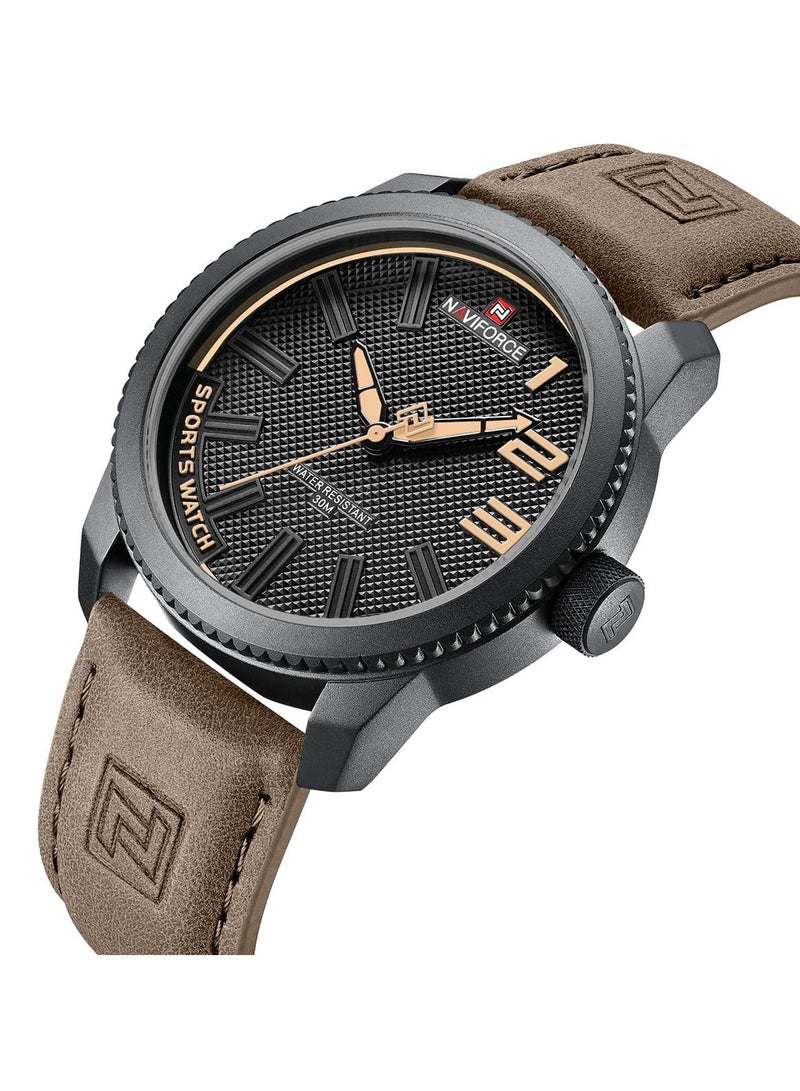 NAVIFORCE Stylish Mens Sports Watch with Black Dial Brown Leather Strap Quartz Movement Analog Display Water Resistant 30M Durable and Modern Design  - Image 2