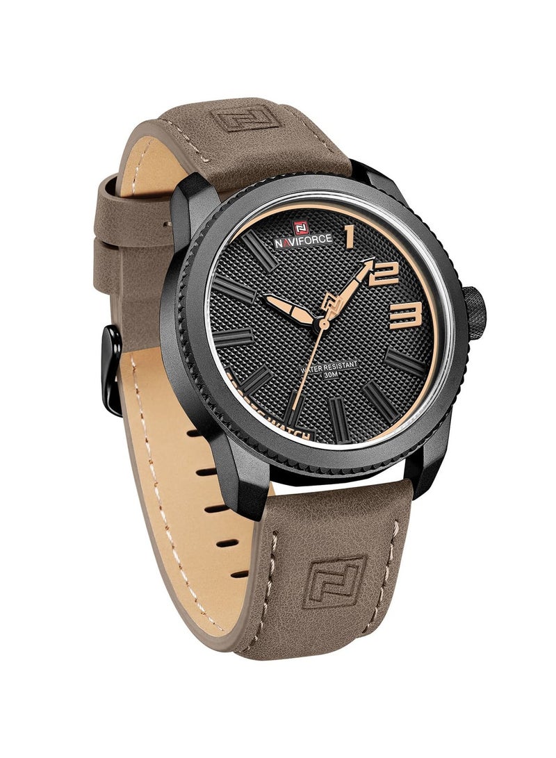 NAVIFORCE Stylish Mens Sports Watch with Black Dial Brown Leather Strap Quartz Movement Analog Display Water Resistant 30M Durable and Modern Design  - Image 3