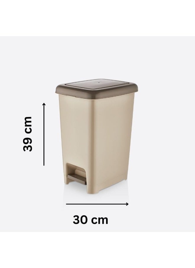 dunya - Slim Dustbin With Pedal Plastic 15 Liter -Beige - Image 1